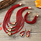 Alloy Barrel Beaded Multilayer Necklaces & Dangle Earring & Multilayer Bracelets Sets, Red, 420mm