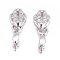 Anti-Tarnish Rhodium Plated 925 Sterling Silver Pendant Bails, with Cubic Zirconia, with 925 Stamp, Ice Pick Pinch Bails, Clear, Platinum, 11.5mm, Hole: 4x1.5mm, Pin: 0.7mm, Inseam Length: 3mm
