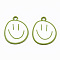 Spray Painted Alloy Pendants,  Cadmium Free & Lead Free, with White Enamel, Smiling Face, Yellow Green, 24x20x1mm, Hole: 2mm