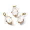 Brass Charms, Oval, with Glass & Loop, Long-Lasting, Lead Free & Cadmium Free, Real 18K Gold Plated, Faceted, White, 13.5x8.5x4.5mm, Hole: 2mm