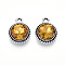 K5 Glass Pendants, Flat Round, Faceted, with Alloy Findings, Platinum, Goldenrod, 17~17.7x14x5.2~6mm, Hole: 2mm