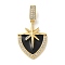 Brass Micro Pave Clear Cubic Zirconia European Dangle Charms, Black Enamel Large Hole Pendants, Real 14K Gold Plated, Star, 27x19.5x3.5mm, Hole: 8x3.5mm