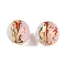 Handmade Lampwork Beads, Round with Flower, Two Tone, Misty Rose, 12x12~12.5mm, Hole: 1.2~1.6mm