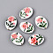 Handmade Porcelain Beads, Famille Rose Porcelain, Oval & Flower, Light Coral, 21~22x16~17x6~7mm, Hole: 1.5~1.8mm