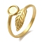 Ion Plating(IP) 304 Stainless Steel Leaf Cuff Ring Components, Pad Ring Settings, Real 18K Gold Plated, Tray: 4mm, 2~12mm, Inner Diameter: 17mm