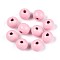 Spray Painted Round Natural Schima Wood Beads, Pearl Pink, 8~8.5x6.8mm, Hole: 1.8~2mm
