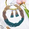 Bohemian Style Acrylic Seed Beaded Multilayer Necklaces & Tassel Dangle Earrings Sets, Dark Cyan, 600mm