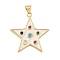 Brass Micro Pave Colorful Cubic Zirconia Enamel Pendants, Star, Cadmium Free & Lead Free, Long-Lasting Plated, Rack Plating, Real 18K Gold Plated, 27x26.5x3mm, Hole: 4x3.5mm