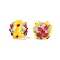 Handmade Two-Tone Lampwork Beads, Round with Flower Pattern, Gold, 12~14x11~13mm, Hole: 1.4~1.5mm