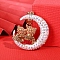 Alloy Rhinestone Keychains, Moon, Teddy Bear, Topaz, 110mm