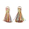 Polyester Pendants, Tassels, with Golden Iron Jump Rings, Colorful, 23~25x14~20x7~10mm, Hole: 4.5mm