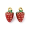 304 Stainless Steel Enamel Pendants, Ion Plating(IP), Real 18K Gold Plated, Strawberry, Red, 13.5x8.5x8.5mm, Hole: 1.2mm