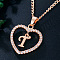 Alloy Crystal Rhinestone Heart with Initial Pendant Necklaces, Rose Gold, Letter T, 16.93 inch(43cm)