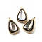 Natural Black Lip Shell Pendants, Teardrop Charms with 304 Stainless Steel Findings, Ion Plating(IP), Real 18K Gold Plated, 17x11x3.5mm, Hole: 1.8mm