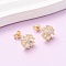 Brass Micro Pave Cubic Zirconia Flower Stud Earrings, Real 18K Gold Plated, 9.5x10mm