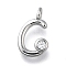 Brass Micro Pave Cubic Zirconia Pendants, Letter Charms, Rack Plating, Long-Lasting Plated, Cadmium Free & Lead Free, Letter C, 11x7x2mm, Hole: 1.6mm