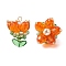 Transparent Glass Pendants, Flower Charm, with Glass Pearl Beads and 304 Stainless Steel Loops, Dark Orange, 29.5x23x22mm, Hole: 4x2.5mm