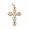 Rack Plating Brass Cubic Zirconia Pendants, Cadmium Free & Lead Free, Real 18K Gold Plated, Long-Lasting Plated, Religion Cross Charm, Clear, 33.5x22x3.5mm, Hole: 3.5x4.5mm