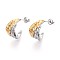 304 Stainless Steel Two Tone C Shaped Stud Earrings, Ion Plating(IP), Real Gold Plated & Stainless Steel Color, 19x13mm