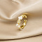 Flower Brass Micro Pave Clear Cubic Zirconia Cuff Rings for Women, with Natural Shell, Golden, Inner Diameter: Adjustable
