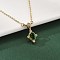 304 Stainless Steel Green Cubic Zirconia Pendant Neckalces for Women, Real 18K Gold Plated, Rhombus, 16.26 inch(41.3cm), Pendant: 16.5x9mm