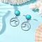 304 Stainless Steel Dangle Stud Earrings, with Synthetic Turquoise and 304 Stainless Steel Stud Earring Settings, Platinum, Flat Round, 28.5x15mm