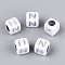 Acrylic Beads, Horizontal Hole, Metallic Plated, Cube, White, Letter N, 6x6x6mm, Hole: 3.5mm, 2600pcs/500g