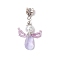 Glass Pendants, Angel Charms, with Glass Pearl Bead & 304 Stainless Steel Seamed Beads & Tibetan Style Alloy Tube Bails, Faceted, Lavender, 32~33x22~23x8mm, Hole: 5mm