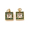 304 Stainless Steel & Clear Cubic Zirconia & Emerald Rhinestone Charms, Square Charms, Ion Plating(IP), with Jump Ring, Real 18K Gold Plated, 13x9x5mm, Hole: 3mm