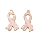 Light Gold Tone Zinc Alloy Enamel Pendants, October Breast Cancer Pink Awareness Ribbon with Cross, Pink, 25x13.5x1mm, Hole: 2mm