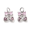 Brass Micro Pave Cubic Zirconia Pendants, Cherry, with Jump Ring, Platinum, Pink, 9.5x9x2mm, Hole: 3.5mm
