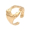 304 Stainless Steel Textured Open Cuff Rings, Irregular Geometry Wide Band Ring for Women, Real 18K Gold Plated, 15.5mm, Inner Diameter: Adjustable