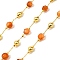 Handmade Synthetic Coral Faceted Round Beaded Chains, Soldered, with Brass Beads, Long-Lasting Plated, with Spool, Golden, 6mm, about 32.81 Feet(10m)/Roll