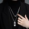 Rectangle & 3 Ring Stainless Steel Pendant Double Layer Necklaces for Women, Black, Stainless Steel Color, 19.69 inch(50cm)