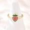 Brass Micro Pave Cubic Zirconia Adjustable Cuff Rings, Strawberry, with Enamel, Rack Plating, Long-Lasting Plated, Cadmium Free & Lead Free, Real 18K Gold Plated, Inner Diameter: Adjustable, strawberry: 11x8mm