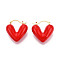 Heart Brass Enamel Hoop Earrings, Real 18K Gold Plated, Red, 29~30x28.5x11.5~12mm