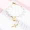 304 Stainless Steel Link Chain Bracelets, with 201 Stainless Steel Cross Findings and Plastic Imitation Pearl, Golden, 7-5/8 inch(19.5cm)