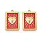 304 Stainless Steel Pendants, with Enamel, Rectangle with Heart & Word Love Charms, Ion Plating(IP), Real 18K Gold Plated, Red, 28x18x3mm, Hole: 1.4~1.5mm