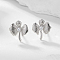 Elegant Leaf S925 Sterling Silver Stud Earrings, with Clear Cubic Zirconia, Silver, 9mm