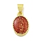 Rack Plating Brass Enamel Pendants, Long-Lasting Plated, Lead Free & Cadmium Free, Real 18K Gold Plated, Oval with Saint Charm, Sandy Brown, 15x10x3mm, Hole: 5x3.5mm
