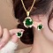 Alloy Rhinestone Pendant Necklace & Stud Earring Sets for Women, Imitation Pearl Jewelry Sets for Women, Green, Necklace: 450mm