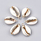 Electroplate Freshwater Shell Pendants, with Iron Findings, Golden, Floral White, 23~28x15x6~8mm, Hole: 1.6mm