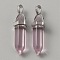 Glass Double Terminal Pointed Pendants, Bullet Charm, with Platinum Alloy Findings, Pink, 40x13.5x10mm, Hole: 4x5mm