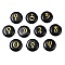 10Pcs 10 Styles Natural Obsidian Cabochons, Flat Round with Gold Stamping Pattern, 18~18.5x4.5~6mm, 1pc/style