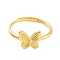 Butterfly Brass Adjustable Rings for Women, Cadmium Free & Lead Free, Real 24K Gold Plated, US Size 8 1/2(18.5mm)