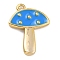 Autumn Theme Brass Enamel Pendants, Golden Long-Lasting Plated, Mushroom, Blue, 15x10.5x1.5mm, Hole: 1mm