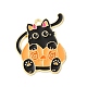 ハロウィンテーマアロイエナメルペンダント  ライトゴールド  猫のチャーム  カボチャ模様  28x24x1.5mm  穴：2.2mm ENAM-I053-B03-1