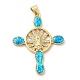 Rack Plating Brass Micro Pave Cubic Zirconia with Synthetic Opal Pendants KK-D088-32G-2