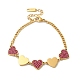 Bracelet à maillons coeur en strass rose BJEW-E091-04G-1