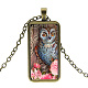 Owl Theme Glass Pendant Necklaces NJEW-L040-D01-1
